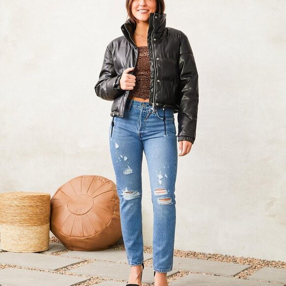 VIGOSS Women Cropped Puffer Jacket Zip-Up Black Size S - Picture 3 of 4